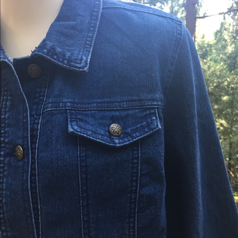 Erika stone wash stretchy navy blue vintage denim military jacket - Picture 2 of 7